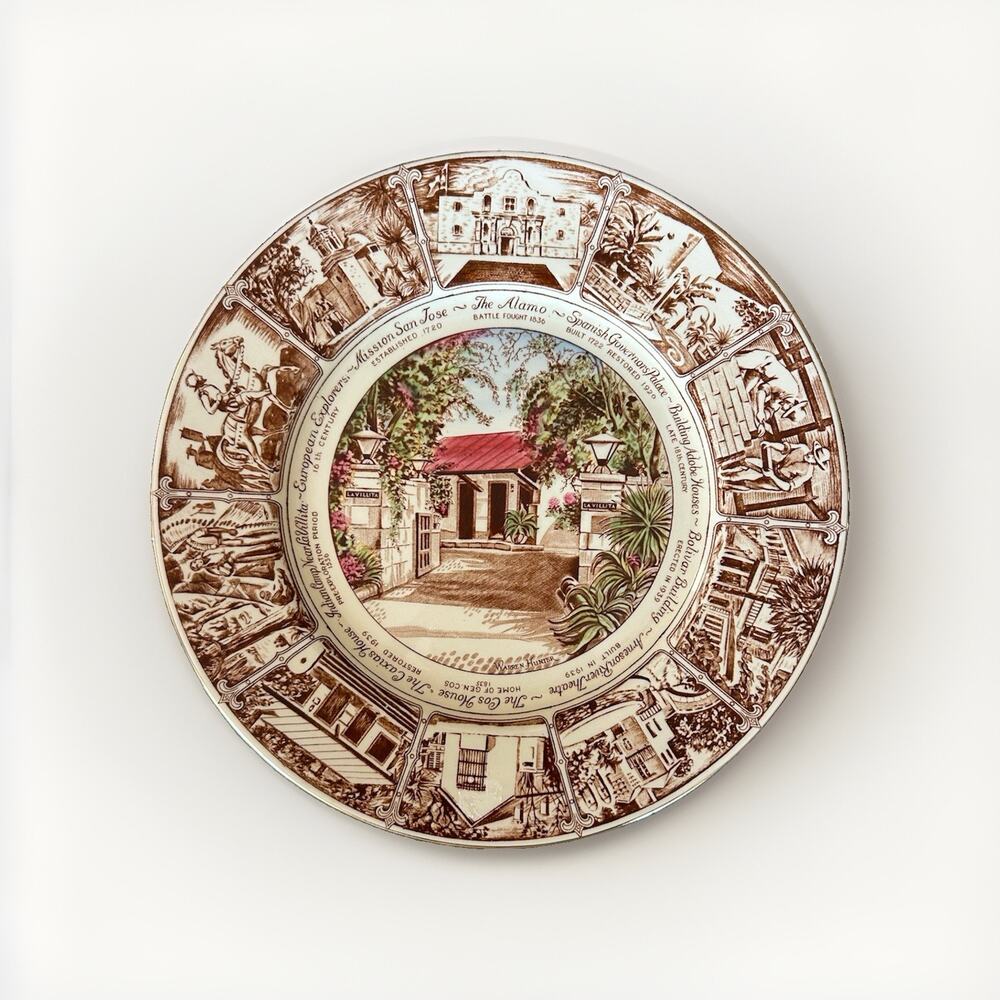 Crown Devon Staffordshire 1951 SAN ANTONIO TEXAS Plate Multicolor 10" Vintage